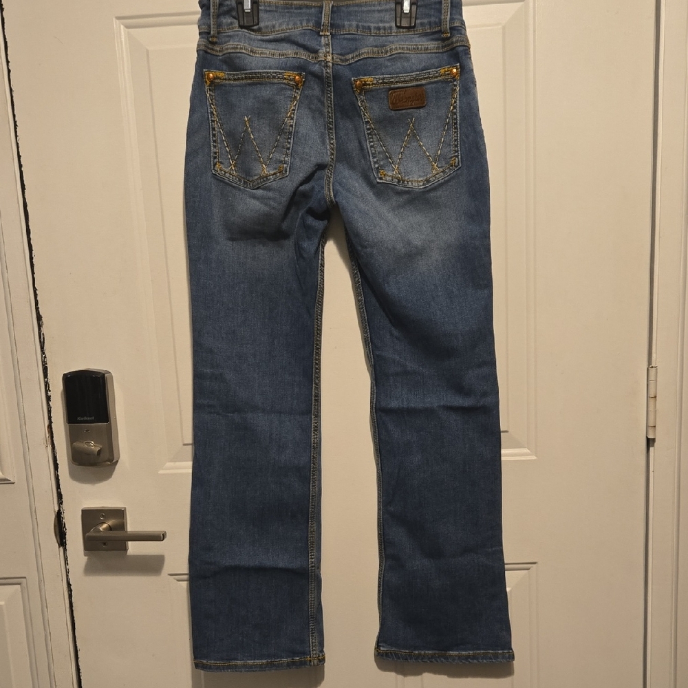 Wrangler Women's Blue Boot Cut Jeans with Gold Stitching